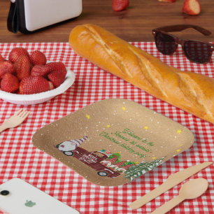 Whimsical Gnomes in Red Truck Weihnachts-Party Pappteller