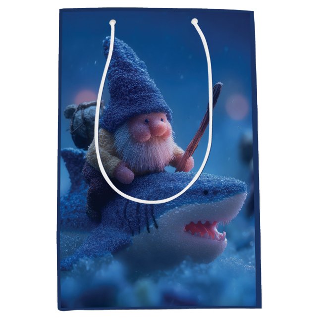 Whimsical Gnomes Riding on Haie Mittlere Geschenktüte (Vorderseite)