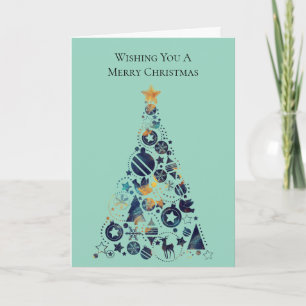 Whimsical Gold Blue Mint Weihnachtsbaum Karte