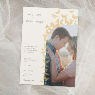 Whimsical Gold Butterflies Boho Foto Arch Wedding Einladung