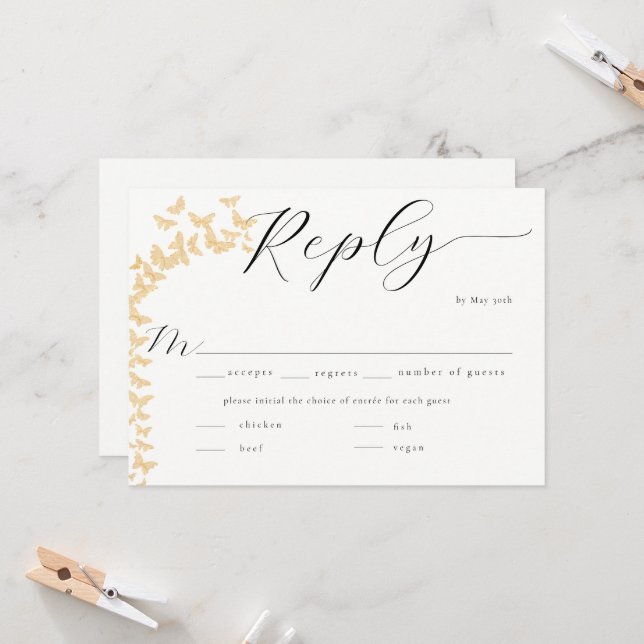 Whimsical Gold Butterflies Boho Wedding Meal UAWG (Vorderseite/Rückseite Beispiel)