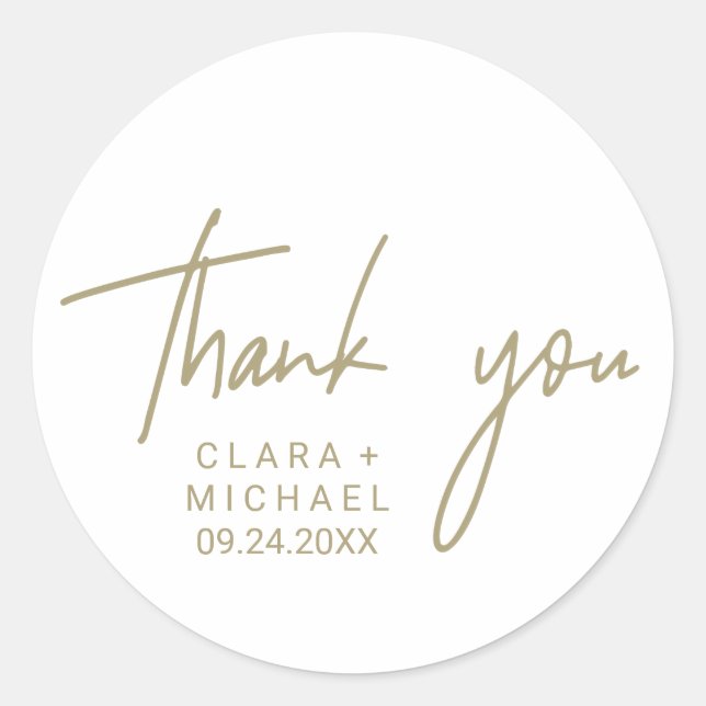 Whimsical Gold Calligraphy Danke Gastgeschenk Hoch Runder Aufkleber (Vorderseite)