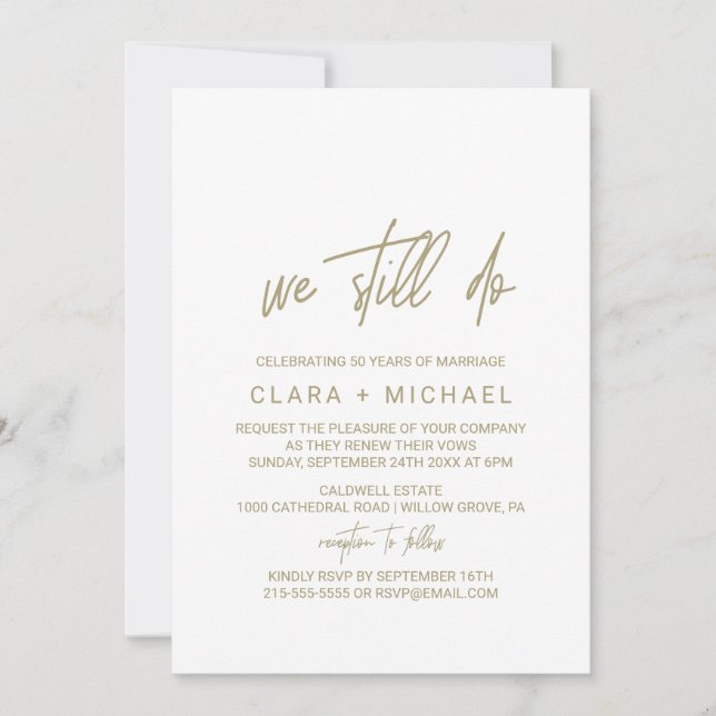 Whimsical Gold Calligraphy Vow Renewal Einladung (Vorderseite)