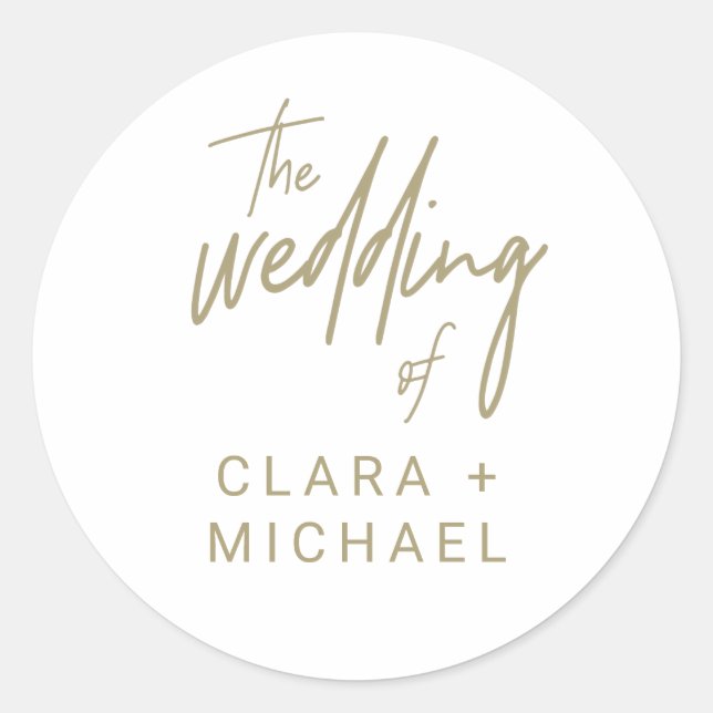 Whimsical Gold Calligraphy Wedding Umschlag Aufkle Runder Aufkleber (Vorderseite)