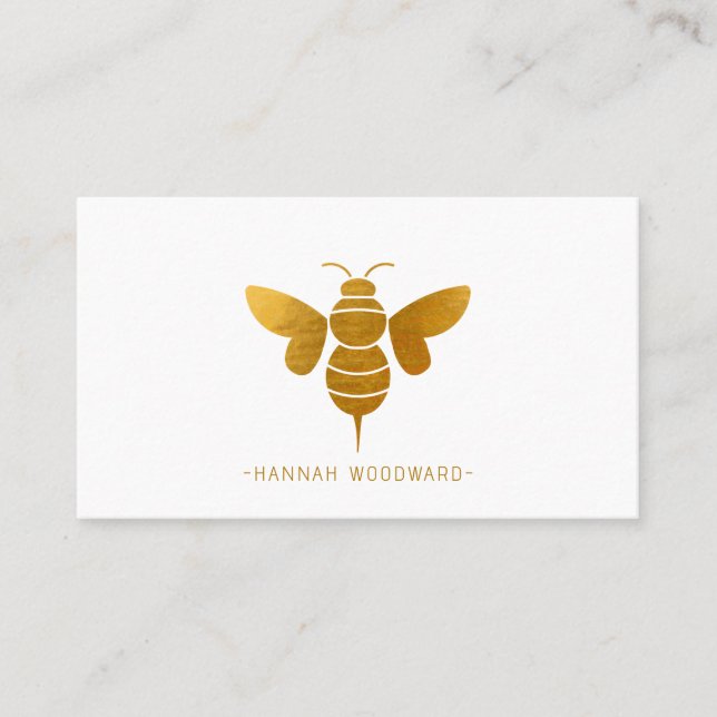 Whimsical Gold Metallic Bee Personalisiert Visitenkarte (Vorderseite)