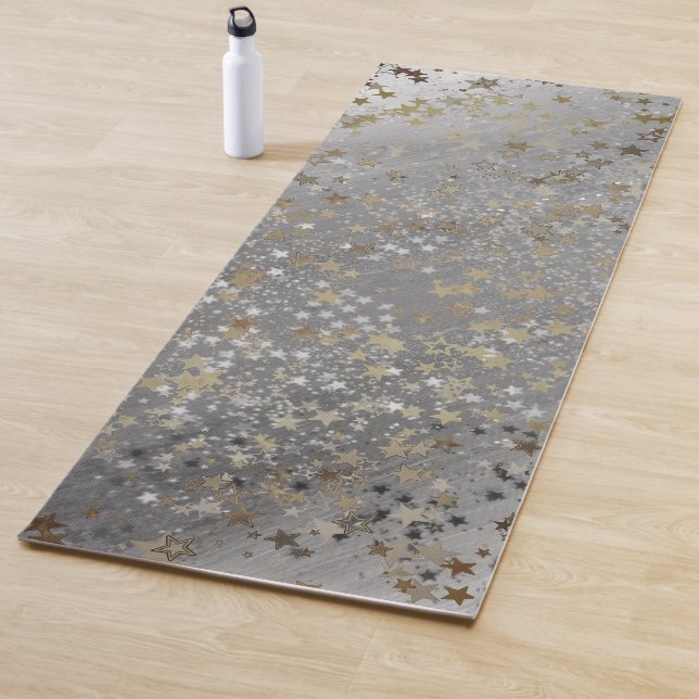 Whimsical Gold Silver Stars Glitzer auf Ombre Grau Yogamatte (Beispiel)