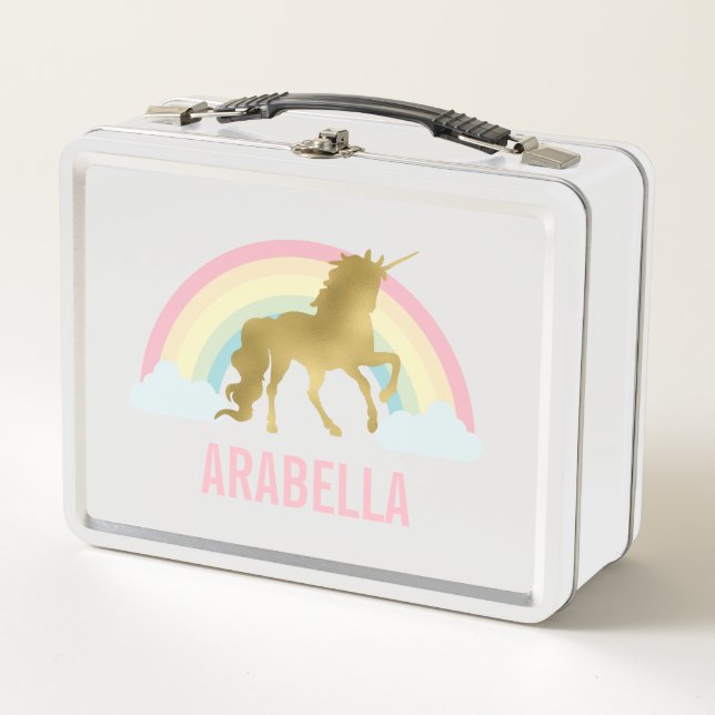 Whimsical Gold Unicorn Girl Metall Lunch Box (Vorderseite)