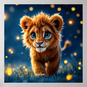 Whimsical goldener Löwenkuchen in traumhafter Szen Poster