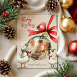 Whimsical Goose Photo Christmas Feiertagskarte<br><div class="desc">Celebrate Christmas with a geese of sweetness! Our stunning holiday cards featuring whimsical watercolor depictions of christmas geese with perfect tone for your holiday festivities. Enveloped in shades of cream, green and red, personalized with your family photo inside a tree ornament, these invites will transport your guests into a Christmas...</div>