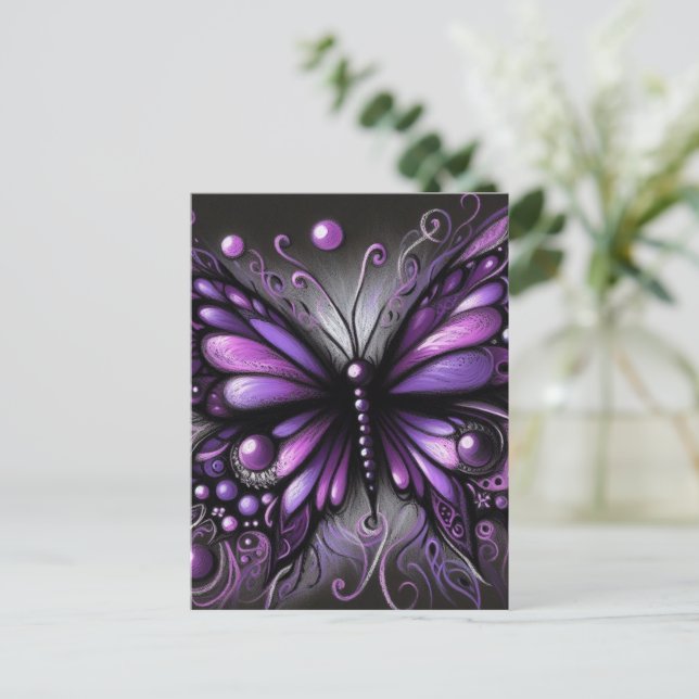 Whimsical Gothic Butterfly Lila Black Colorful Postkarte (Stehend Vorderseite)