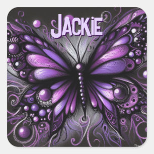 Whimsical Gothic Butterfly Lila Personalisiert Quadratischer Aufkleber