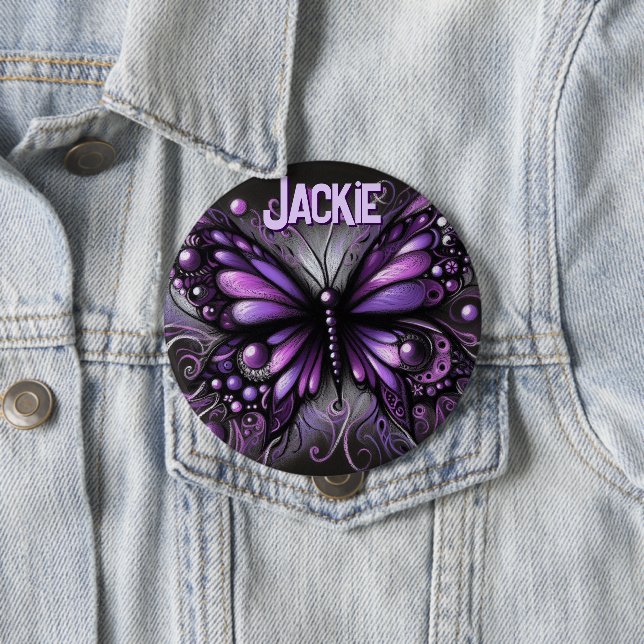 Whimsical Gothic Butterfly Purple Personalized Button (Beispiel)