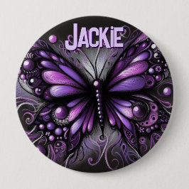 Whimsical Gothic Butterfly Purple Personalized Button
