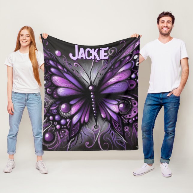 Whimsical Gothic Butterfly Purple Personalized Fleecedecke (Beispiel)