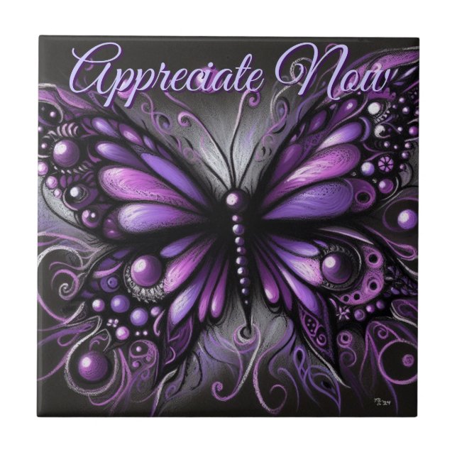 Whimsical Gothic Butterfly Purple Personalized Fliese (Vorderseite)