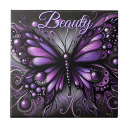 Whimsical Gothic Butterfly Purple Personalized Fliese