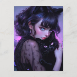 Whimsical Gothic Cat Lady Postkarte