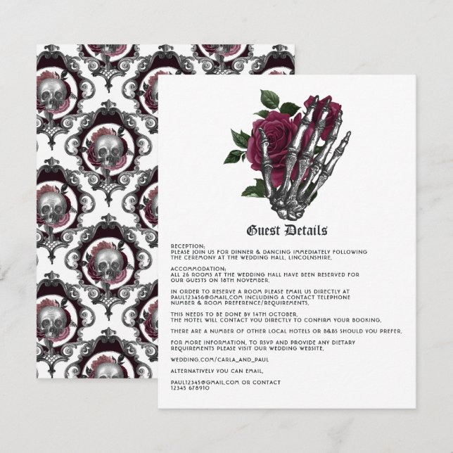 Whimsical Gothic Wedding Guest Details Begleitkarte (Vorne/Hinten)