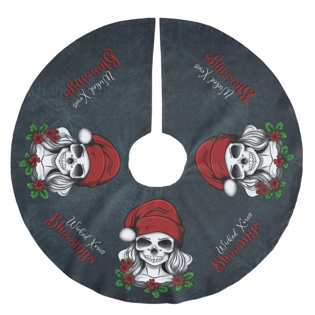 Whimsical Gothic Weihnachten Weihnachten Polyester Weihnachtsbaumdecke (Vorderseite)