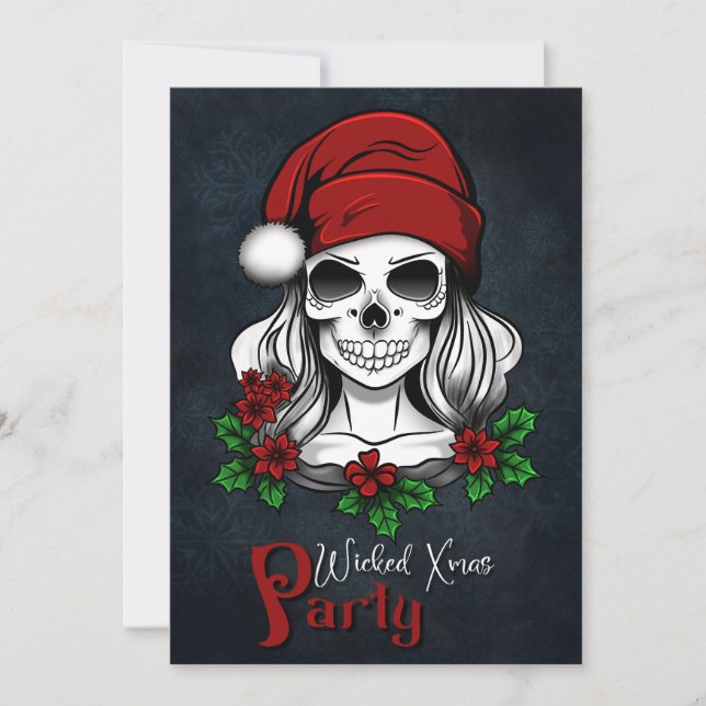 Whimsical Gothic Weihnachts-Party Santa Skull Einladung (Vorderseite)
