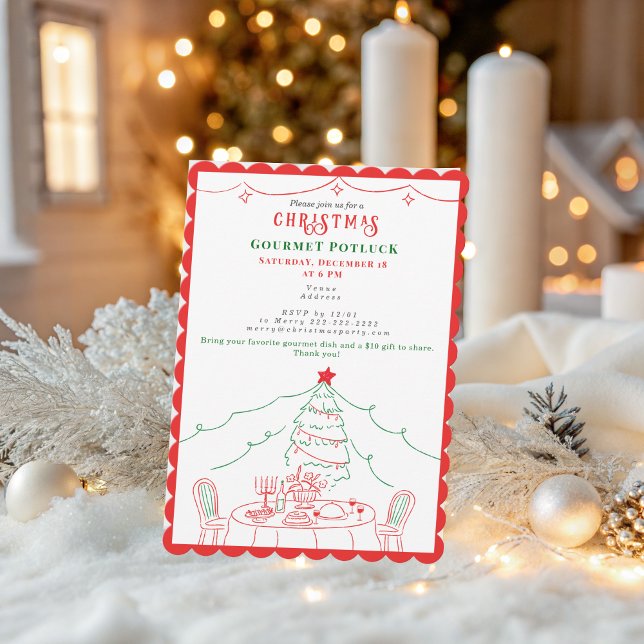 Whimsical Gourmet Friendsmas Potluck Christmas Einladung (Whimsical Gourmet Friendsmas Potluck Christmas Invitation Secret Santa Cocktail Gift Exchange Party)