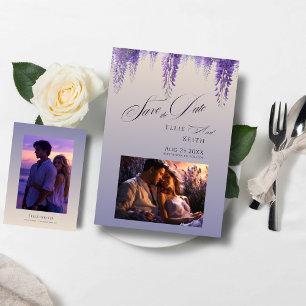 Whimsical Gradient Lila Floral 2 Foto Hochzeit Save The Date