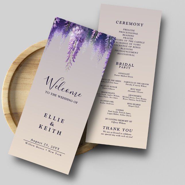 Whimsical Gradient Lila Floral Wedding Programm (Von Creator hochgeladen)