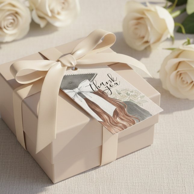 Whimsical Graduation Cap with Bow & Pearls Script Geschenkanhänger (Whimsical Graduation Cap with Bow & Pearls Script Gift Tags)