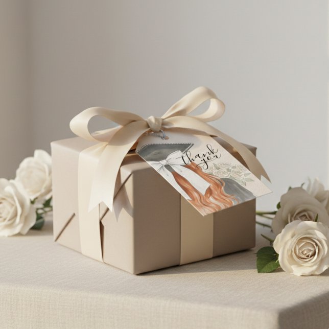 Whimsical Graduation Cap with Bow & Pearls Script Geschenkanhänger (Whimsical Graduation Cap with Bow & Pearls Script Gift Tags)