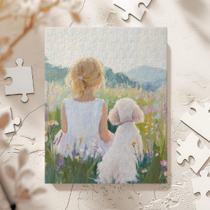 Whimsical Grand Millennium Girl and Dog Art Print