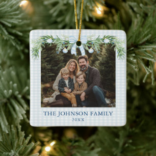 Whimsical Grandmillenial Blaue Schleife Familienfo Keramikornament