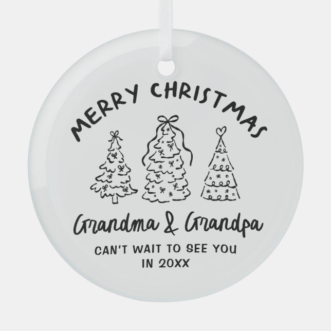 Whimsical Grandparents Pregnancy Announcement Ornament Aus Glas (Vorderseite)