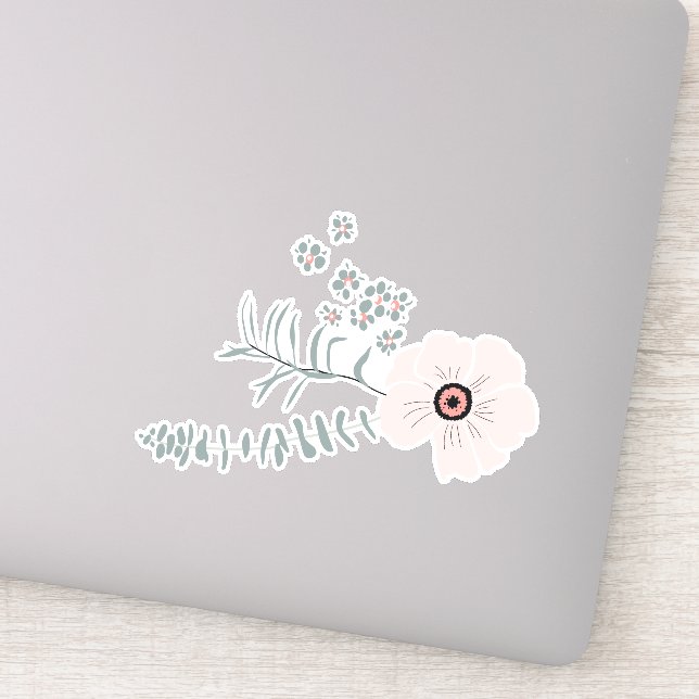 Whimsical Grau Black Pink Motif Blume Aufkleber (Detail)