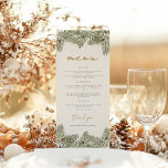 Whimsical Green and Gold Pine Cone Hochzeiten Menükarte<br><div class="desc">Treten Sie ein in eine Welt der Zauberung mit unserer Sammlung von Einladungen, Unterschriften und Dekorationen für die Hochzeit von Whimsical Green und Gold Pine Cone. Genießen Sie den rustikalen Charme der Natur mit diesen zauberhaften Designs, die eine lebendige Vegetation und goldene Akzente mit schimmernden Akzenten bilden und durch die...</div>
