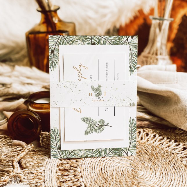 Whimsical Green and Gold Pine Cone Wedding Einladungsbanderole (Von Creator hochgeladen)