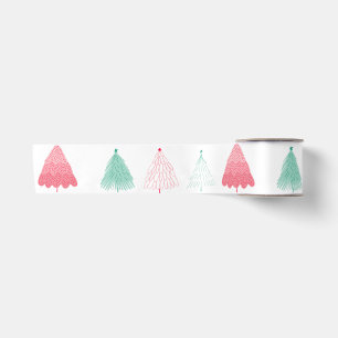 Whimsical Green and Pink Trees Weihnachten Satinband