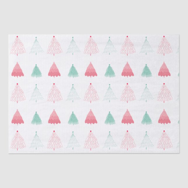 Whimsical Green and Pink Trees Weihnachten Seidenpapier (Vorderseite)