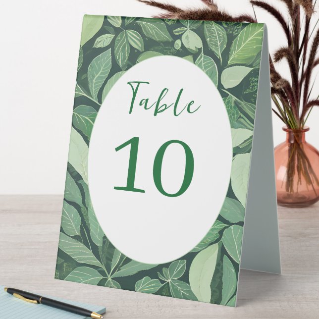 Whimsical Green Blätter Wedding Tischaufsteller (In Situ (Tisch))