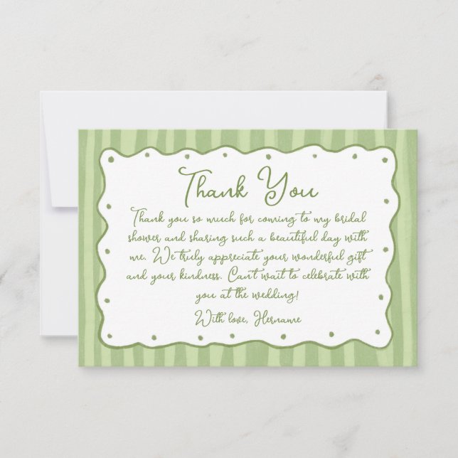 Whimsical Green Charm Hand Painted Bridal Shower Dankeskarte (Vorderseite)