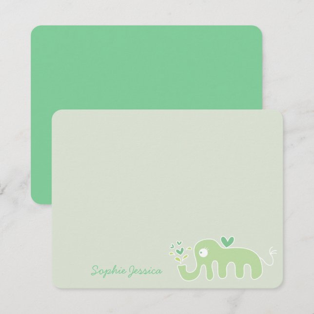 Whimsical Green Elephant Liebe Boy Girl Baby Dusch Dankeskarte (Vorne/Hinten)