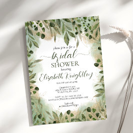 Whimsical Green Gold Greenery Script Brautparty Einladung