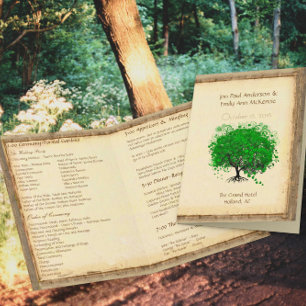 Whimsical Green Heart Leaf Tree Hochzeitsprogramm