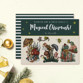 Whimsical Green Merry Mushroom und Frosch Weihnach Feiertagskarte