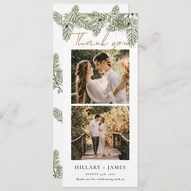 Whimsical Green Pine Foto Strip Danke Karte (Vorne/Hinten)