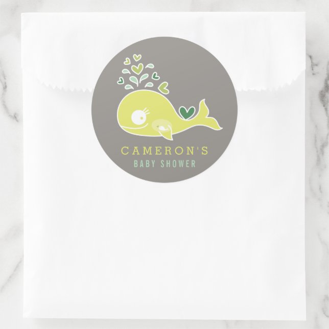 Whimsical Green Pregnant Mommy Whale Baby Dusche Runder Aufkleber (Tasche)