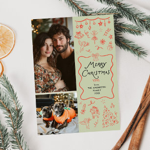 Whimsical Green Red Hand gezeichnet Weihnachten 2