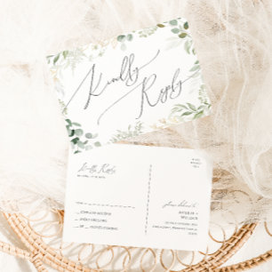 Whimsical Greenery and Gold Wedding RSVP Postkarte