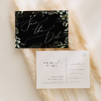 Whimsical Greenery Black and Gold Save the Date