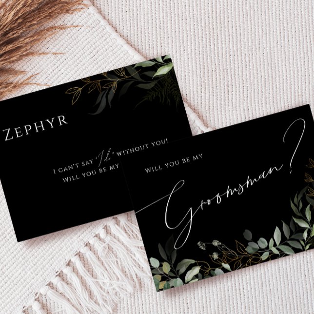 Whimsical Greenery Black and Gold | Trauzeuge Card Einladung (Von Creator hochgeladen)