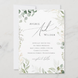 Whimsical Greenery Gold QR Code alle in einer Hoch Einladung